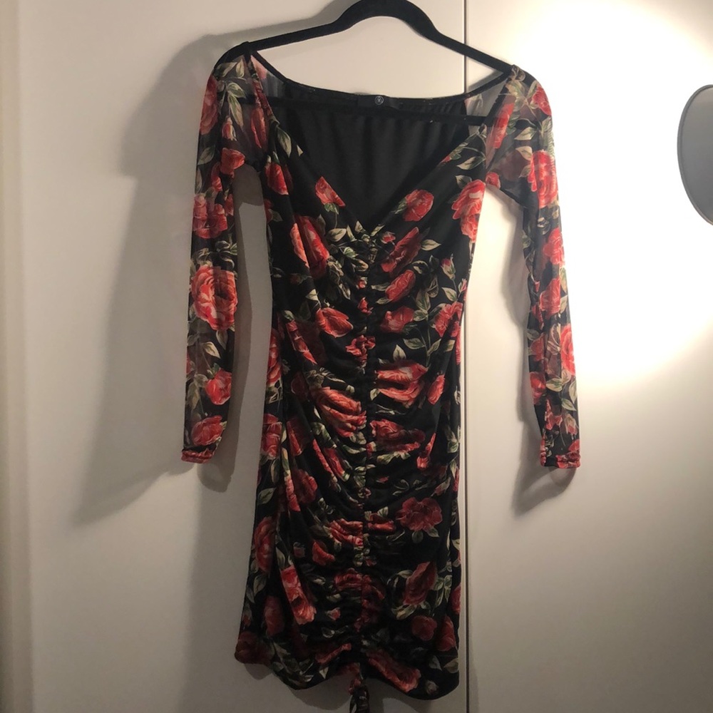 Sweetheart neck rose print dress